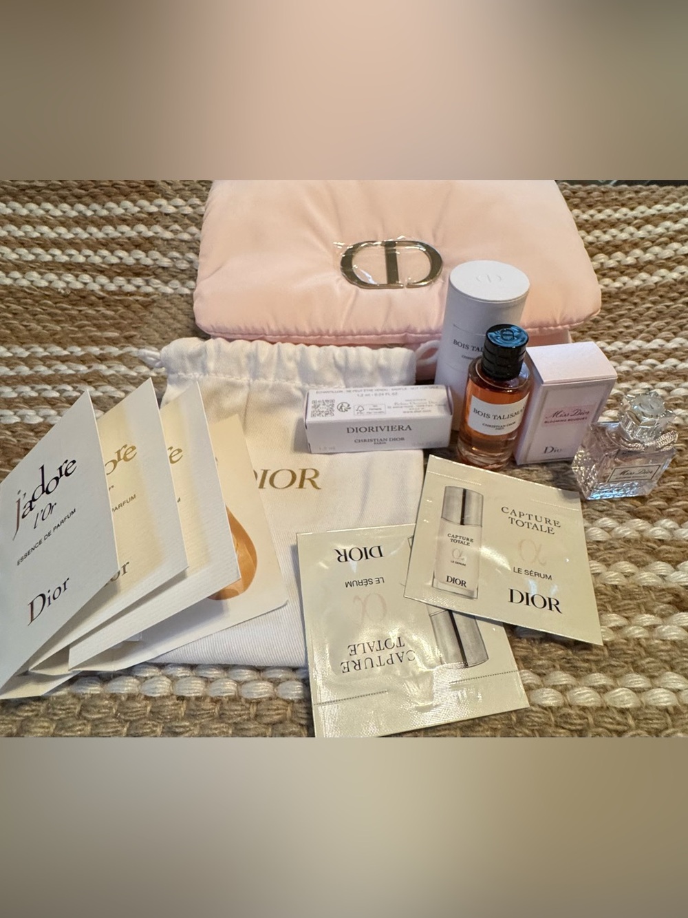 Dior Light Pink Cosmetic Pouch with Skincare & Fragrance Samples